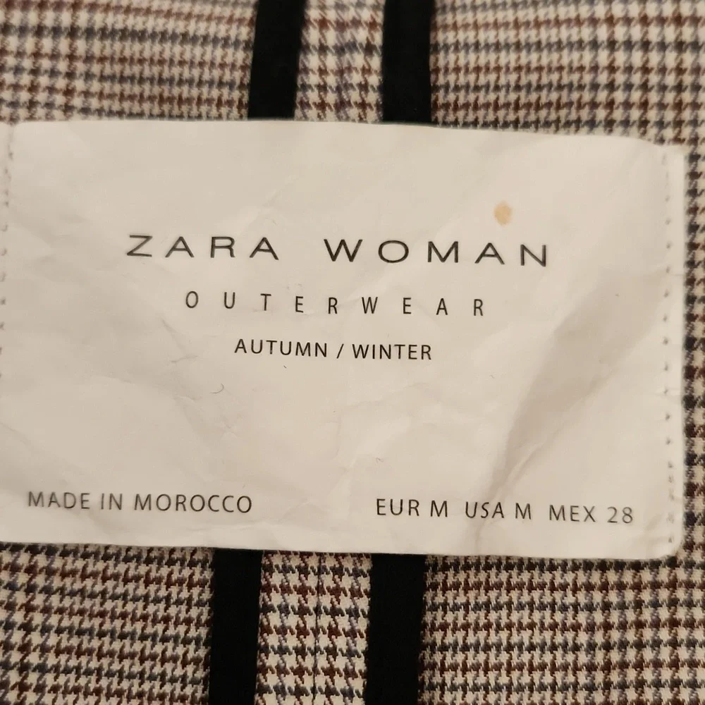Zara Tan Plaid Houndstooth Double Breasted Trench Coat Size M - Picture 5 of 16